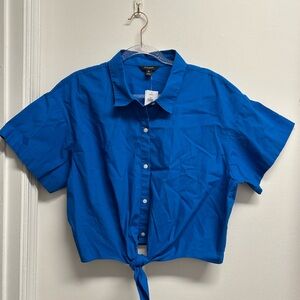 Banana Republic Azure Blue Button-Up Tie-Front Top